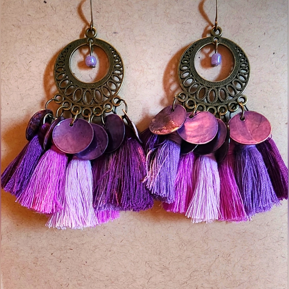 Purple Tasseled Earrings